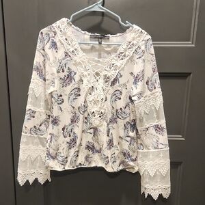 Lace-Up Paisley Blouse - Cream